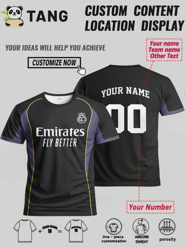 Camiseta de fútbol personalizada de la edición especial del Real Madrid para hombres, personalizada con nombre y número, sudadera deportiva cómoda de cuello redondo, adecuada para entrenamiento de fútbol, uso casual y regalo