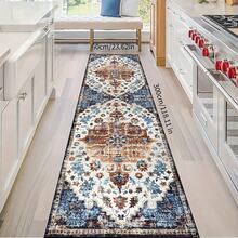 Tappeto passatoia lavabile in stile orientale, tappeto passatoia lungo blu per bagno, tappeto passatoia tradizionale a basso pelo e ampio per ingresso e corridoio, (Blu)