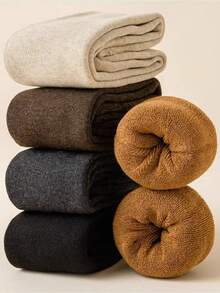 1/4 Pair Women Thermal Lined Calf Socks, Fleece Socks For Home & Sleep, Thick Japanese Style Merino Wool Long Socks For Winter