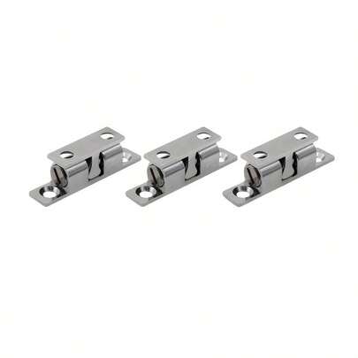 3pcs Polished Zinc Alloy Double Ball Catch - Adjustable Door Frame Lock For Kitchen Cabinets, Wardrobes & Storage Compartments, Collision Ball, Industrial Equipment, Positioning Buckle