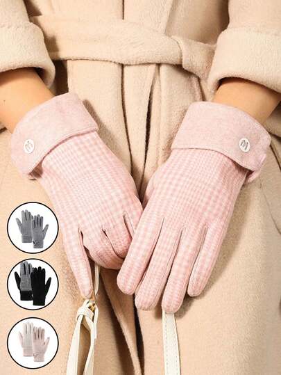 Guantes de mujer casuales y cómodos de cuadros blanco y negro para exteriores, otoño/invierno