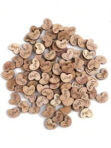 100/200/500 قطعة شكل قلب خشبي بسيط، شراريخ قلبية خشبية، نحت شكل قلب، زخارف مبعثرة مناسبة لطاولات الزفاف، مناسبة لهدايا عيد الحب، حفلات استقبال المواليد (بني اللون)