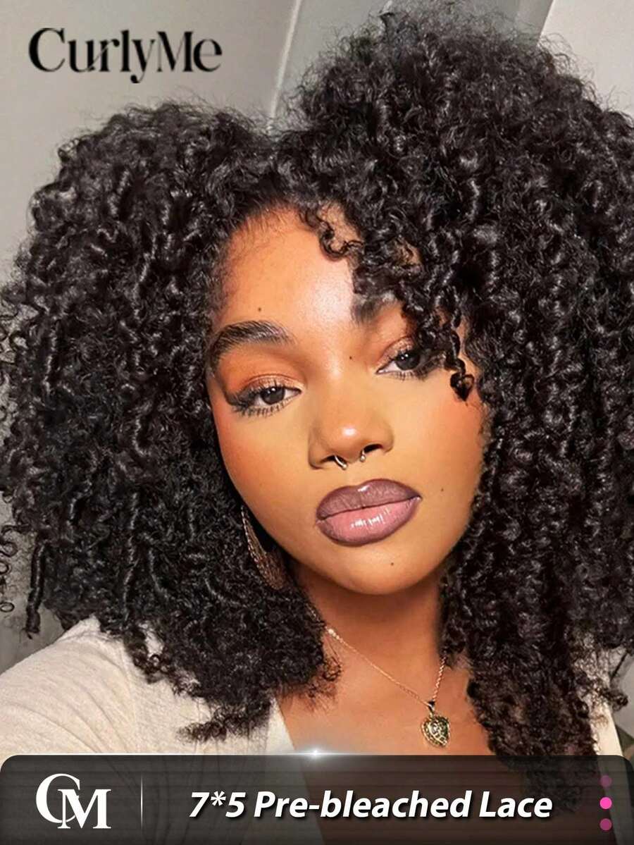 CURLYME Wear And Go Glueless Upgrade Afro Curly 7*5 Transparent Lace Closure Wig Pre-Bleached Mini-Knots Pre-Plucked Hairline Pre-Cut Lace Unprocessed Human Wig Hair 180% Density 10-14 Bob Inch Natural Color High Density High Quality Wig Daily Use Beginners Friendly Suitable For Outfits Vacation Gifts Looking Elegant Accessory Vacay Bridesmaid Gifts Charming Elegant For Women Weave Glueless Synthetic Wigs Halloween Wednesday Addams Free Gift - SNatural - View 1