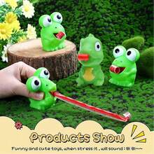 1 Piece Frog Squeeze Toy With Tongue Out, Fun Fidget Sensory Toy, Anti-Stress Dinosaur Squeeze Toy With Sound For Kids, Dinosaur Toys, Toys For 1 Year Old, Toys For Kids, Toys For Toddlers, Toys For Toddlers, Fidget Toys For Teens - Green - View 5