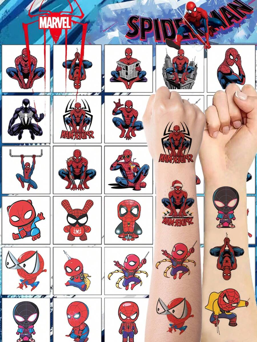20 Stücke/Set Spinne-Mans Marvels wasserfeste temporäre Aufkleber, Kawaii Körperkunst für Geburtstagsfeiern, Dekoration für Cosplay & Alltagskleidung Tattoo