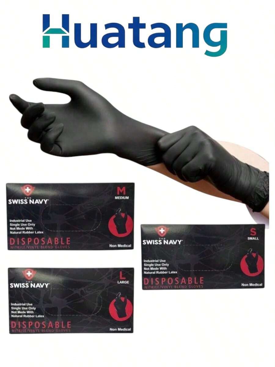 HuaTang 100 Guantes De Nitrilo Vinil Libre De Latex Sin Polvo Negro - Negro - Ver 1