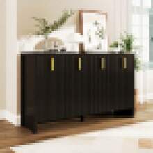 Modern Minimalist White Sideboard: The Perfect Combination Of Flexible Storage And Elegant Design, Sideboard With Gold Handles And Adjustable Dividers. - Black + Particle Board - View 1