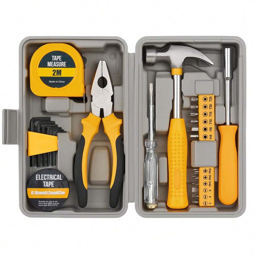 Mini Tool Set For Home Use – 24pc Compact DIY Toolkit With Hammer, Wrench, Hex Keys & Measuring Tape In Travel-Friendly Case – Perfect Gift For Women Who Love Crafts & Repairs - Yellow - View 1