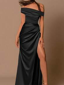 Onicee 夏季露肩开衩连衣裙，黑色优雅派对礼服，适合情人节、约会、聚会、派对、旅行、度假、海滩等场合。 - 黑色 - 查看 6