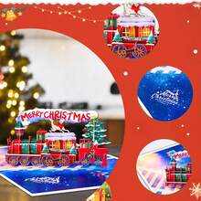 Tarjeta de Navidad con tren pop-up, Tren de sueño de invierno, Navidad o vacaciones, incluye sobre