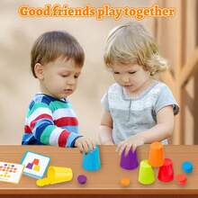 Juguete de apilamiento de tazas sensoriales para bebés - Juego de aprendizaje de clasificación de colores y formas para el desarrollo de habilidades motoras finas, tazas vibrantes con rompecabezas de base geométrica, regalo educativo para el desarrollo cognitivo de niños pequeños, contenedor de almacenamiento fácil