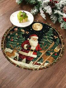 4件/6件/12件装圣诞老人图案餐垫，圣诞餐垫，季节性冬季圣诞家居装饰，现代风格，亚麻质感，圣诞家居装饰室内外派对用品，圣诞主题装饰，房间装饰。适用于家居厨房装饰和圣诞活动派对装饰。 - 彩色 - 查看 2