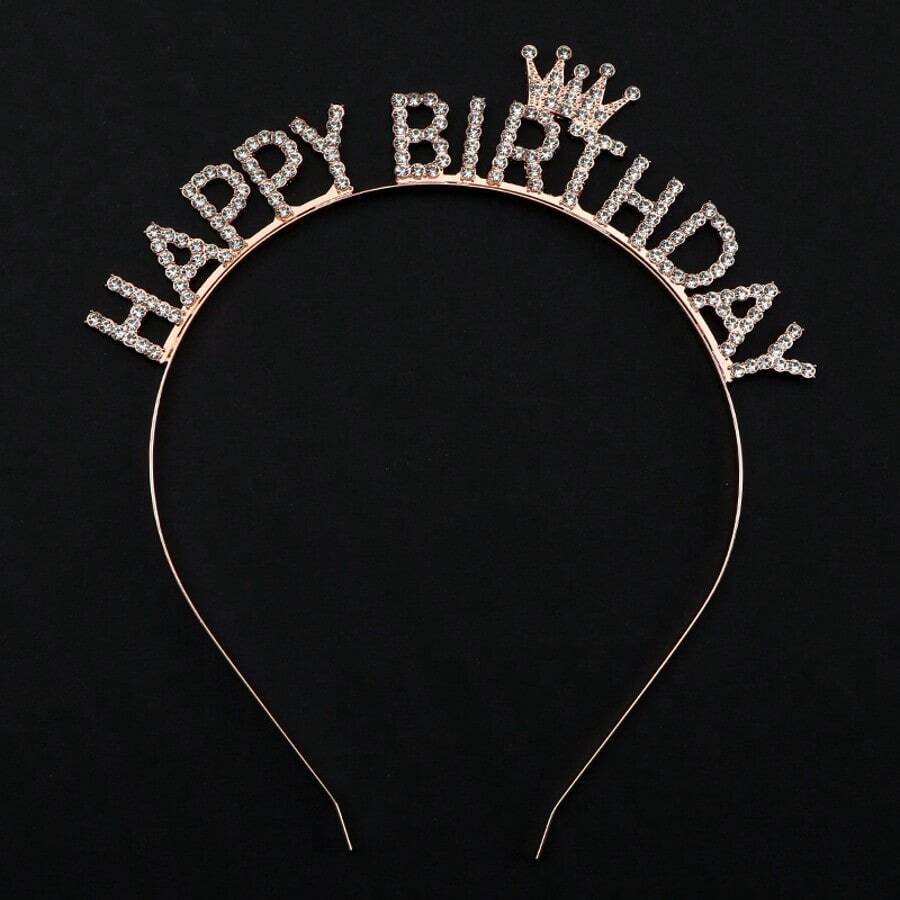 شريط رأس من سبيكة الزنك بعبارة "عيد ميلاد سعيد" للنساء - الذهبي - مشاهدة 1