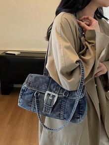 1个时尚水洗耐用翻盖法棍包，女士便携单肩包，适合工作通勤、购物、旅行等场合。 - 彩色 - 查看 5