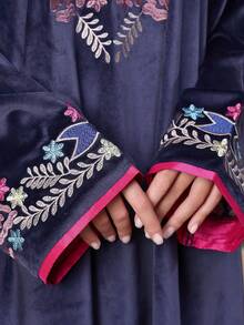 Geo Print Contrast Trim Kaftan - Navy Blue - View 5