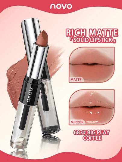 NOVO 防水防汗双头唇膏，持久不脱色，透明镜面效果 - 一个哑光天鹅绒，一个光泽质地，适合日常化妆、户外旅行、女性礼物、圣诞节、新年、万圣节、Y2K 时尚彩妆