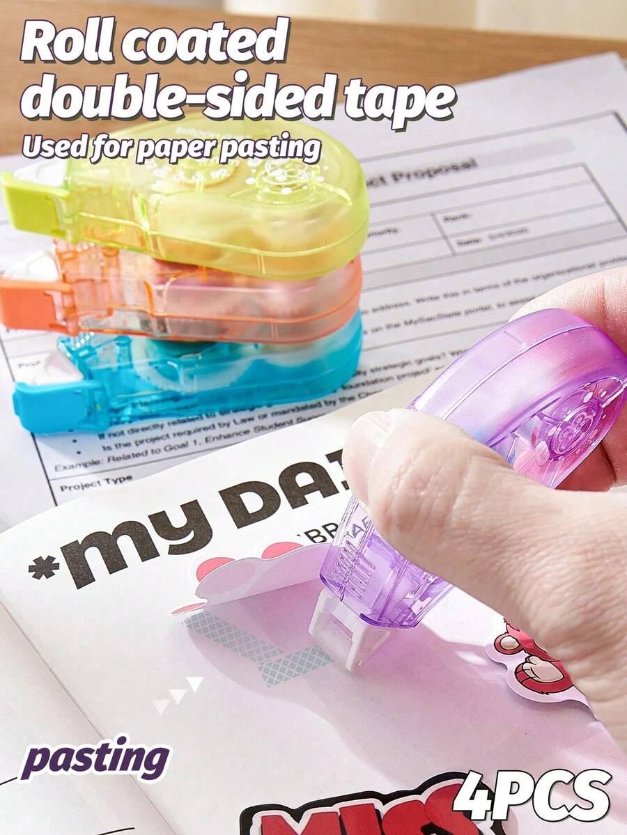 1pc/4pcs 236.22inch*236.22inchm Double Sided Adhesive Dots Glue Tape DIY Scrapbooking Collage Photo Album School Stationery Supplies Roller Tape - Color - View 1