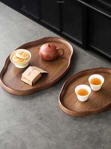 1pc Oval Walnut Wood Serving Tray, For Holding Food, Snacks, Beverages, Sushi, Steak, Pizza, Desserts, Cakes, Breads, Breakfast, Coffee, Tea, Charcuterie, Catering Platters - Maroon - View 3