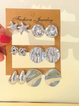 12pcs Silver Tone Fashion Earring Set, Suitable For Daily Wear, Gatherings, Parties, And Gifting