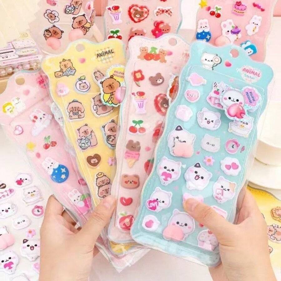 1pc 3D Animal Sticker, Cute Style, Cartoon Stress Relief Decorative Sticker, Made Of Sponge And PVC Material, 4 Styles Available, Suitable For Sticker Books, Laptops, Refrigerators, Etc. - Multicolor - View 1