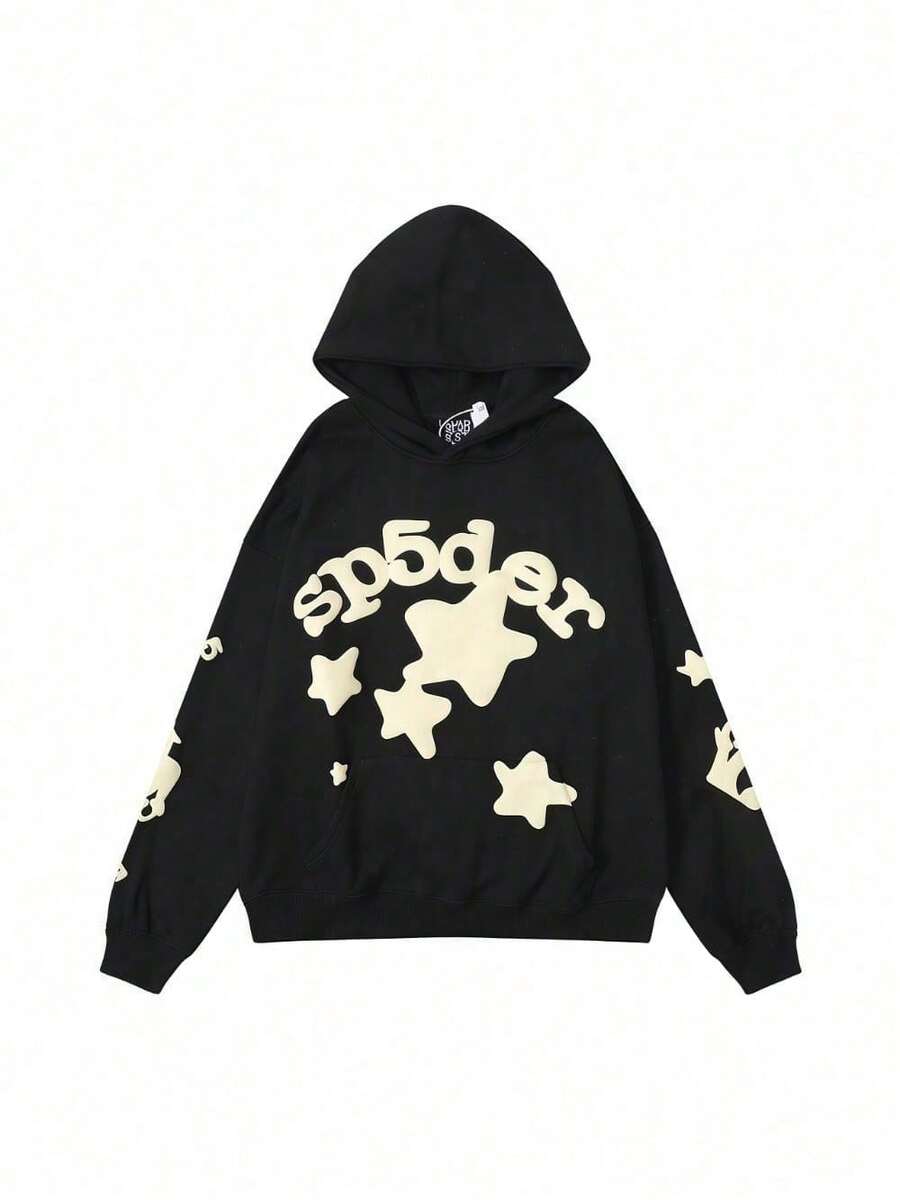 Y2k Brand Sp5der 555 Loose Spider Web  High Street Hip Hop Long Sleeve Men's And Women's Hoodies Sweater Jacket - màu đen - Xem 1