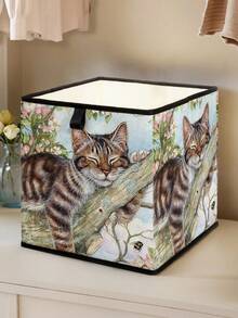 1pc Cartoon Cat Print Open Storage Box, Stackable Organizer Drawer, Durable Multi-Purpose Design Saves Space For Home, Dorm, Household Organization, Under Bed Storage - Multicolor - View 1