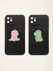 2pcs Minimalist Black Phone Cases, Dinosaur Phone Cases, Couple Phone Cases, Lens Protection Phone Cases, Compatible With IPhone & Galaxy, Phone Cases, Cases Compatible With IPhone 17 Pro Max, Covers, Cute Phone Cases, Compatible With IPhone 13 Case, Compatible With IPhone 15 Case, Phone Cases, Galaxy Phone Cases, Suitable As Birthday Gifts, Girlfriend, Boyfriend Or For Personal Use - Multicolor - View 14