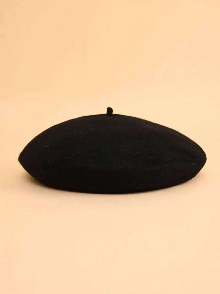 1pc Classic Simple Solid Beret Daily Life Black - Black - View 1