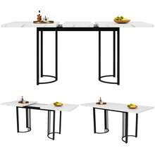Telescopic Dining Table (140-179.5*80cm), Extendable Dining Table, Space-Saving Kitchen Table, Metal Frame, Rectangular Dining Table For Dining Room And Living Room, White/Black - White - View 3