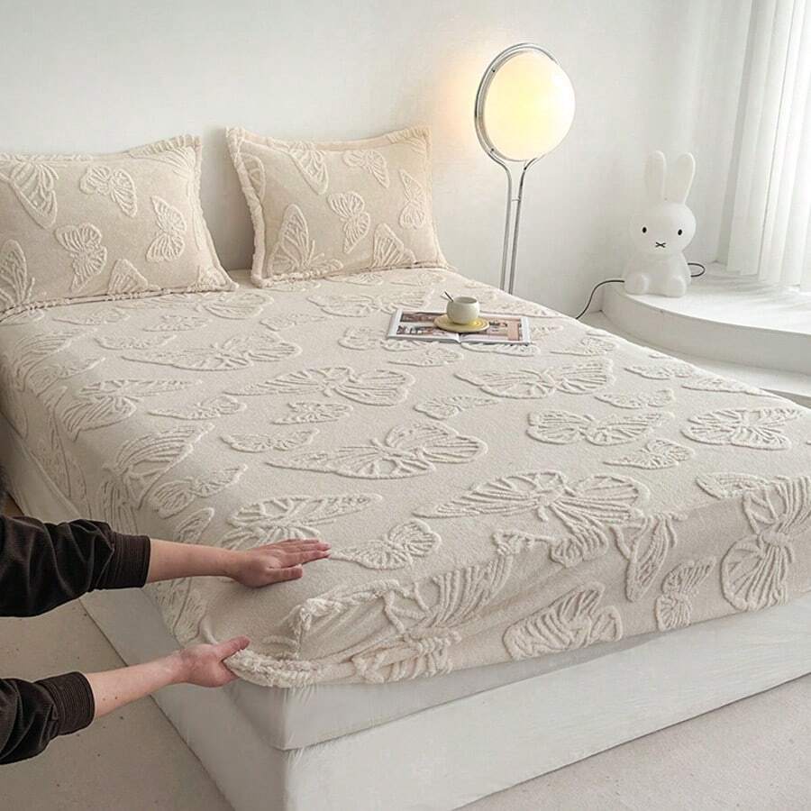 1pc Super Soft Autumn/Winter Fleece Fitted Sheet - Thickened Milk Fleece Fabric, Warm, Breathable, Soft - Mattress Protector, Dust Cover, Suitable For Bedroom, Dormitory, Hotel, Easy To Install And Care