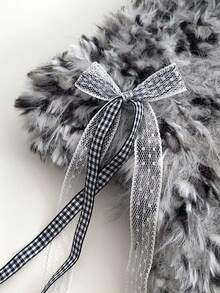 可爱蝴蝶结发箍毛绒猫耳针织帽，保暖又时尚的秋冬女士耳罩帽，时尚蓬松蝴蝶结毛球翻边针织帽 - 彩色 - 查看 5