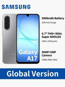 Samsung Galaxy A17 智慧型手機，6.7 吋 Super AMOLED 螢幕，50MP 三鏡頭相機，2TB 可擴充儲存空間，雙卡雙待，90Hz 更新率，黑色/灰色/藍色，快速充電，Android 15 作業系統，AI 助手，IP54 防水 - 灰色 - 查看 1