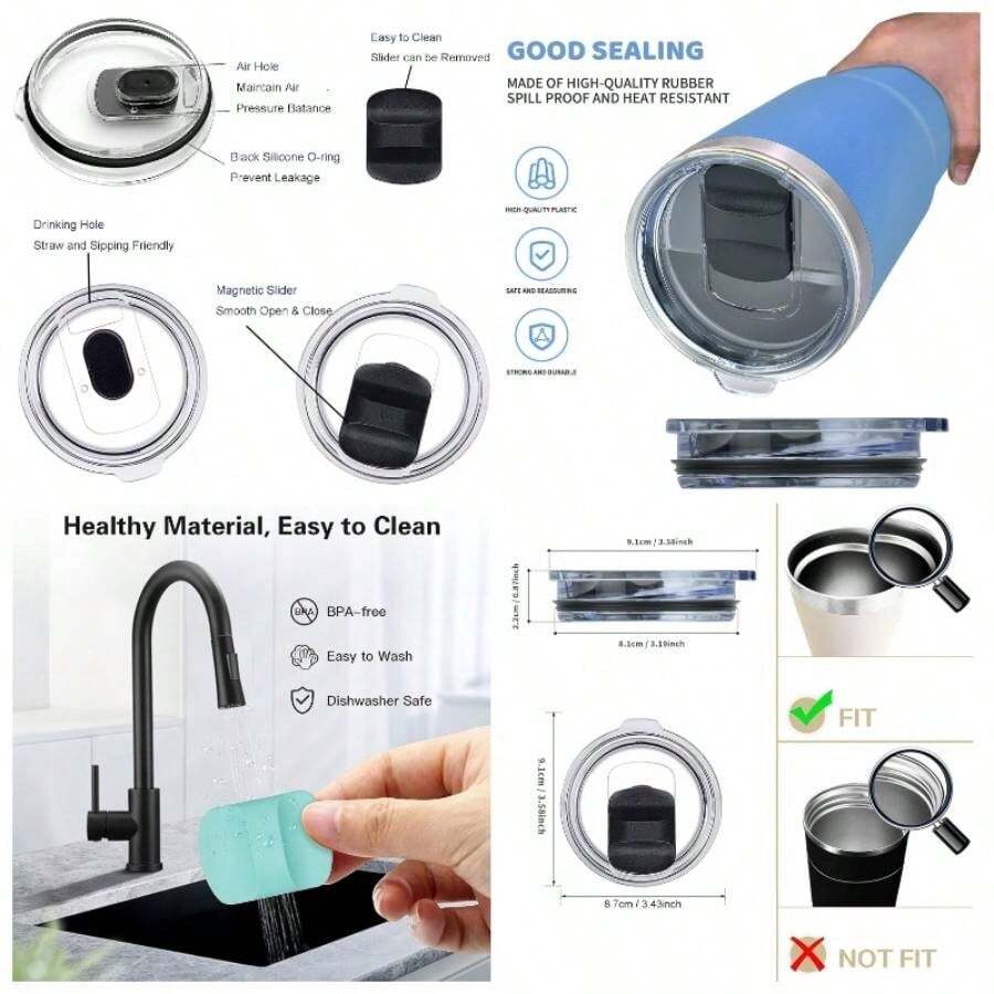 20oz Magnetic Tumbler Lid 2Pack, Compatible With Trail, Old Style Rtic, And More, Magnetic Slider Switch Spill Proof Tumbler Cover 2 Pack, Black - Gói 2 + Đen - Xem 1