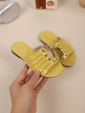 Children's Fashion Casual Outdoor Comfortable Personalized Anti-Slip Wear-Resistant Flat Round Toe Open-Toe Slippers, Girls Indoor Home Slippers