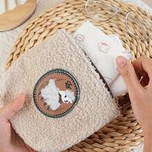 Medium Plush Lipstick Holder/Cosmetic Bag/Coin Purse/Cable & Earphone Pouch, Soft To The Touch In Winter, With Handle & Hanging Strap, Christmas Gift, Women Sanitary Pad Bag - White - View 5