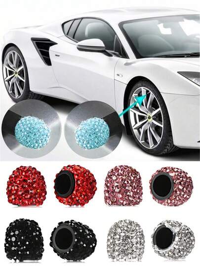 4pcs Diamond Studded Tire Valve Cover, Creative Diamond Tire Valve Cover, Modified Tire Valve Cover