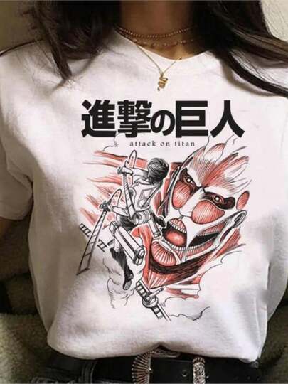 Graphic T-shirts Funny Unisex T-shirt Harajuku Japanese Anime T-shirt Attack Titan for Women Aesthetic Clothes