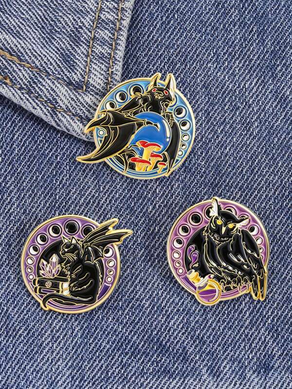 3pcs Owl Set Enamel Needle Cartoon Horror Animal Brooch Clothes Backpack Accessories Halloween Gift For Friends