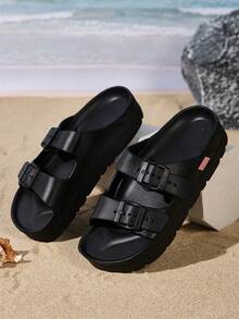 Nuevas sandalias de moda para mujer, zapatos de plataforma versátiles con suela gruesa, EVA ligera, cómodos, suaves, estables, con doble hebilla ajustable, premium, para fiesta, playa, oficina, caminar, con absorción de impactos - Negro - Ver 6