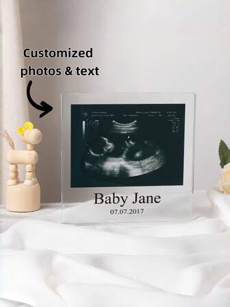 1 st anpassad akryl ultraljudsbildplakett, personlig hjärtslag ultraljudsbild dekorativt föremål, graviditetsmeddelande present till pappa eller mamma, barnminnesplakett, anpassad akryl ultraljudsbildplakett