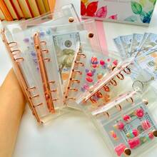 1个A5/A6/A7/A8/M5玫瑰金金属透明活页夹，A5活页夹，替换内页，贴纸簿，透明贴纸本，封口本，贴纸本，照片收纳袋，可用作相册、预算计划本、日记本、笔记本、办公用品