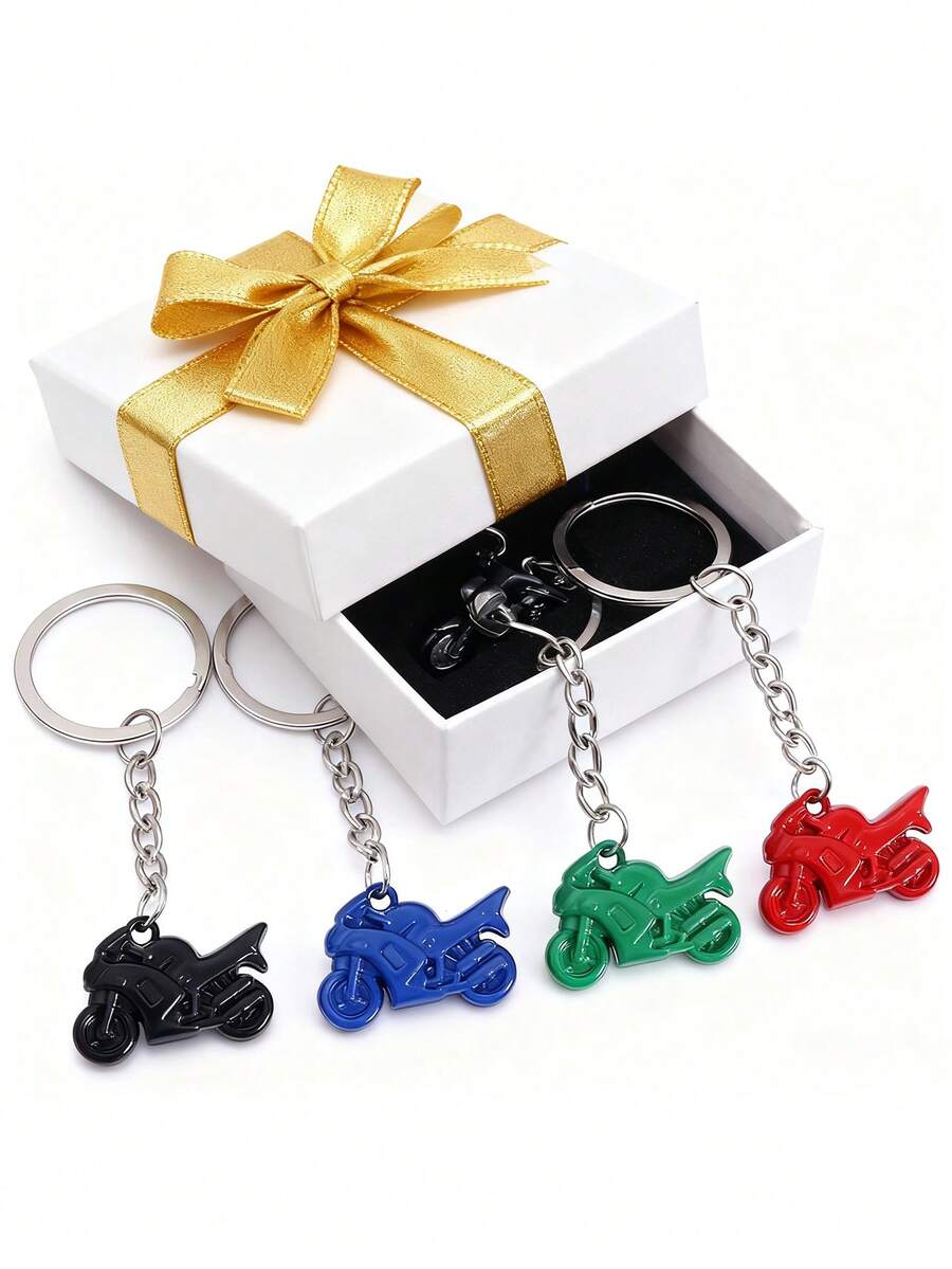 Colorful Motorcycle Keychains - Black/Blue/Green/Red Bike Key Ring Set, Unique Accessory For Motorcycling Fans - Multicolor - View 1
