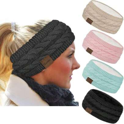 4 Pack Womens Winter Headbands Fuzzy Fleece Lined Ear Warmer Cable Knit Thick Warm Het Headband Gifts,26338937