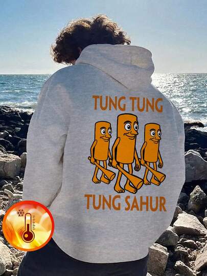 1pc Tween Boys' Casual Shan Hai Jing Graphic Pullover Hoodie Sweatshirt, Fleece Lined, Loose Fit, Autumn/Winter