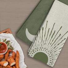 2-Piece Bohemian Green Sun Sunset Sun Moon Kitchen Towels, Microfiber Dish Cloths, 16x24inch - Soft, Highly Absorbent, Bathroom Hand Towels - Perfect For Home Use Or As Gifts, Gift Towels, Home Essentials, Bohemian Olive Green Tea Towels - 白色 - 查看 8