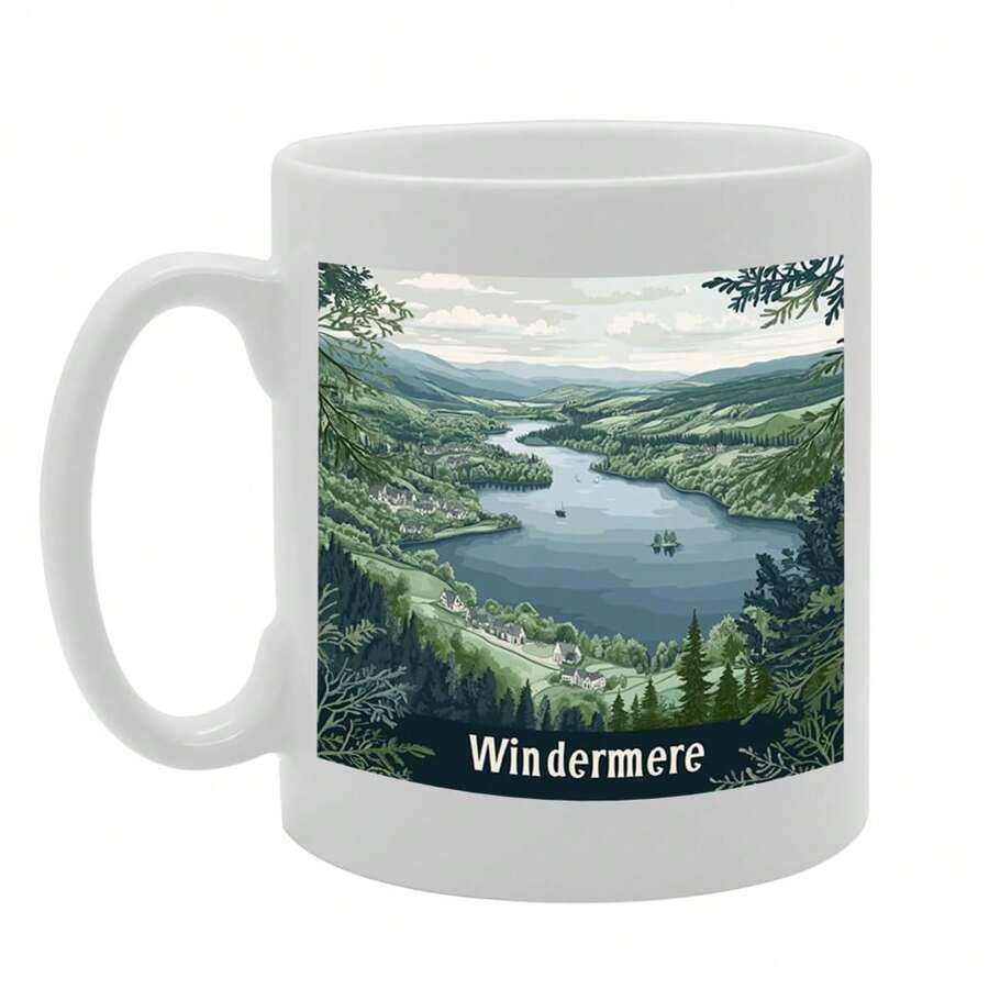 Coralgraph Printed Coffee Ceramic Featuring Cities And Landmarks In United Kingdom (Windermere) - Funny Printed Coffee Mug - Great Gift Idea - White - View 1