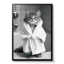 1/3pcs Modern Minimalist Abstract Art Prints, Black & White Cat Brushing Teeth, Using Toilet, Wearing Bathrobe Canvas Poster, Suitable For Bedroom, Living Room, Bathroom, Kitchen, Office Decor, Framed/Unframed Wall Art - Multicolor - View 26