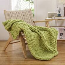 Chunky Knit Blanket Throw 40"*40" Knitted Throw Blankets For Couch Bed Fall Fluffy Soft Blanket With Jumbo Chenille Yarn Thick Handmade (Burnt Orange) - 青檸色 - 查看 1