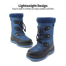 Boys' Camouflage Snow Boots, Water-Resistant Slip-Resistant Winter Shoes With Warm Faux Fur Lining, Mid-Calf Boot For Little & Big Kids - Màu xanh lam - Xem 5