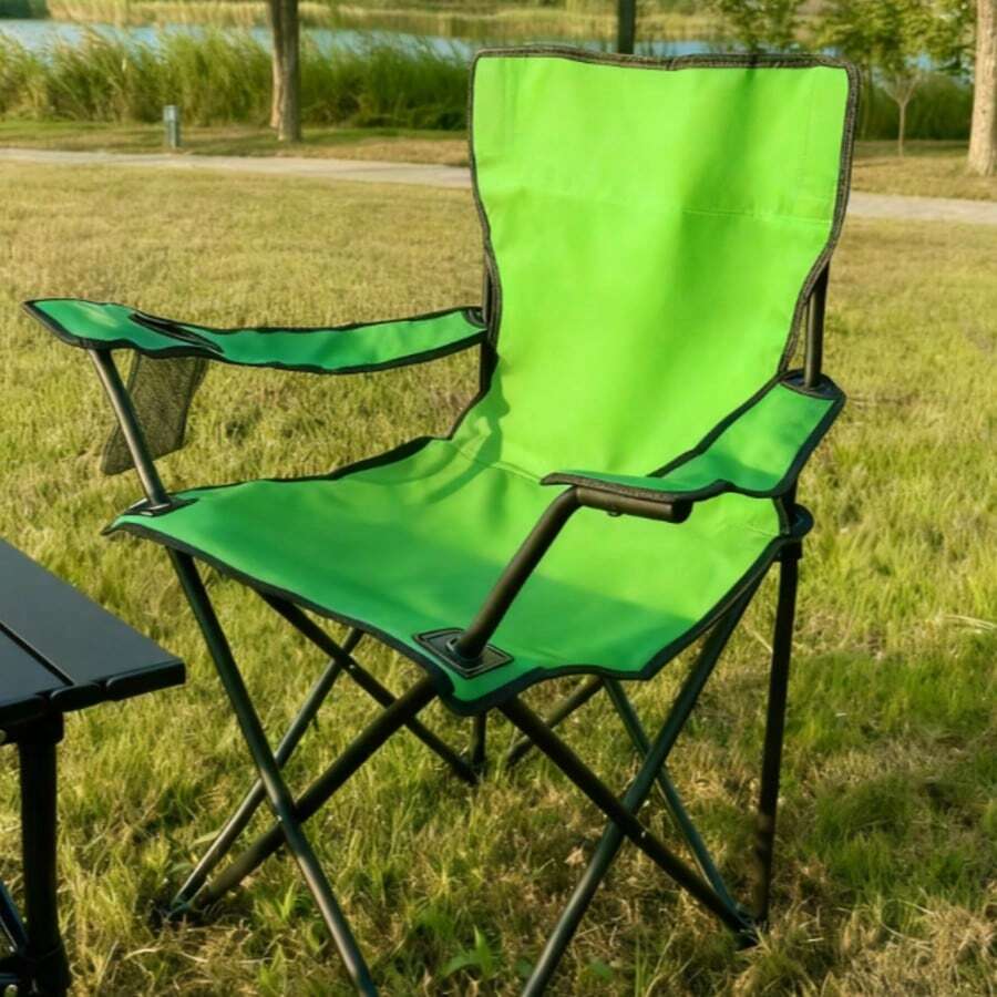 Silla plegable de exterior con reposabrazos, silla plegable de playa, equipo portátil para campamento y picnic, silla de descanso para pesca, silla para dibujo al aire libre. - Verde - Ver 1